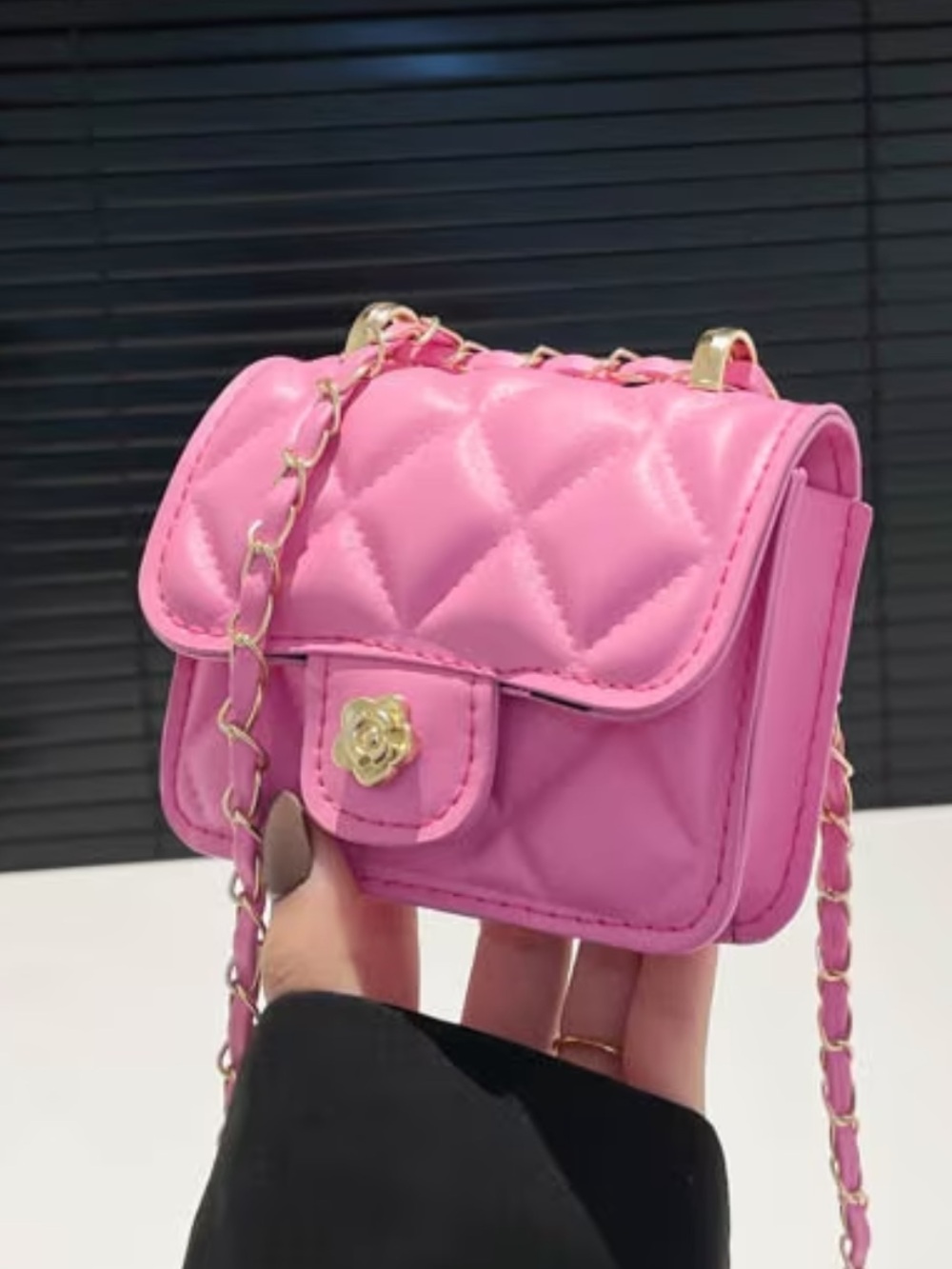 Affordable Fashion Finds Pink Quilted Mini Crossbody with Gold Chain